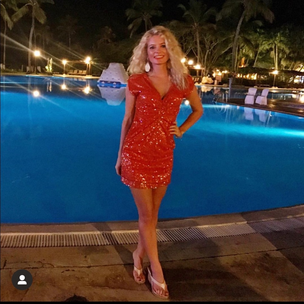 Gorgeous Orange Sequin Aqua Dress Size 0